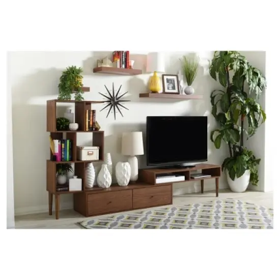 Haversham Mid-Century Retro Modern Display TV Stand for TVs up to 60" Walnut Brown - Baxton Studio image {4}
