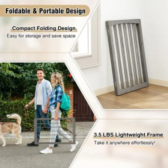 Costway 30&rdquo; Tall Pet Gate Wooden Dog Fence w/180&deg; Rotation 3-Panel Room Divider Barrier for Doorway Hallway Stairs Gray image {4}