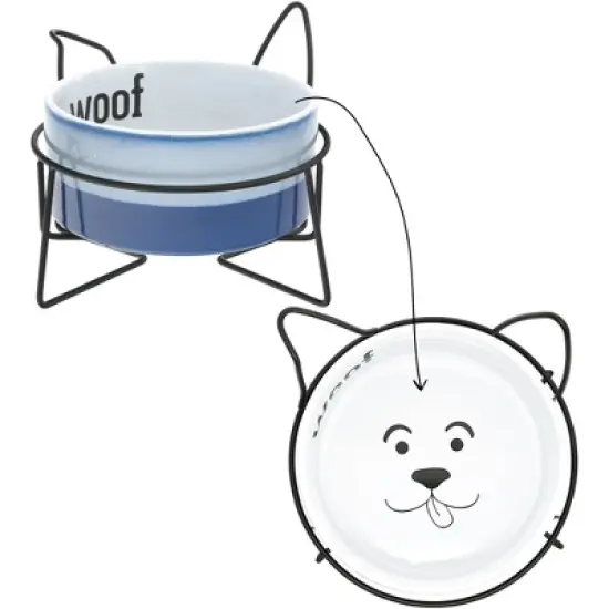 Pavilion Gift Company - Woof - Puppy Doggy Dog K-9 27 oz Food Water Meal Time Ceramic Stoneware Dish Bowl With Metal Iron Stand Pet Accessories image {6}