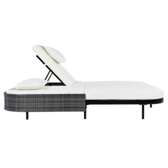 FIONECA Outdoor Rattan Daybed with Adjustable Backrest and Cushions, Black Frame & Beige Fabric image {12}