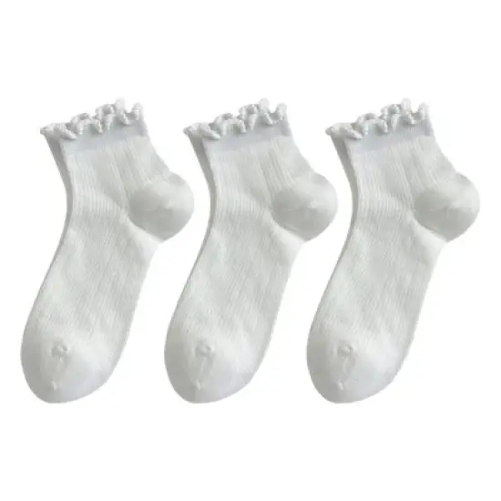 Anna-Kaci Women's 3-Pair Pack Cotton Mesh Ankle Socks with Delicate Ruffle Trim image {7}