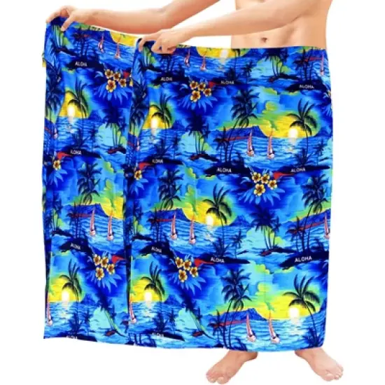 LA LEELA Men's Sarong Hawaiian Bath Wrap Pareo One Size Blue image {2}
