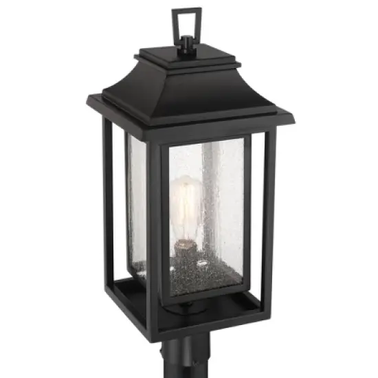 John Timberland Cecile 23 1/4" High Mission Outdoor Post Mount Light Fixture Pole Porch House Box Lantern Weatherproof Black Clear Seeded Glass Shade image {2}