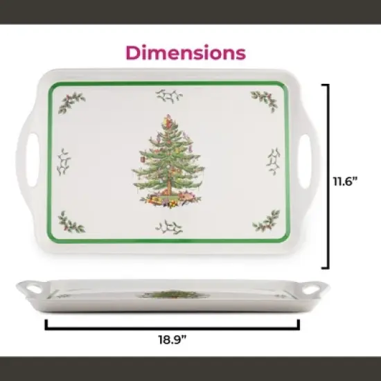 Spode Christmas Tree Large Handled Tray (19" x 11.6") - Festive Melamine Serving Tray - Durable & Lightweight Holiday Serveware - Dishwasher Safe image {6}