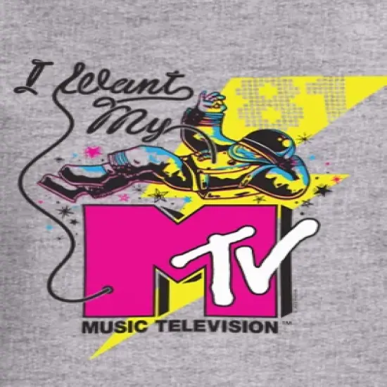 MTV Womens' Music Television I Want My Moonman '80s Crewneck T-Shirt Grey image {2}