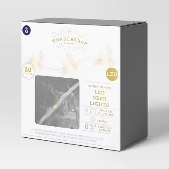 20ct LED Battery Operated Deer Christmas Novelty String Lights Warm White Clear Wire - Wondershop&trade; image {3}