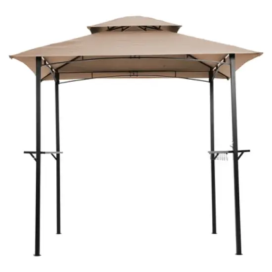 DOMETOUR Outdoor Grill Gazebo 8 x 5 Ft, Shelter Tent, Double Tier Soft Top Canopy and Steel Frame with hook and Bar Counters,Khaki image {1}