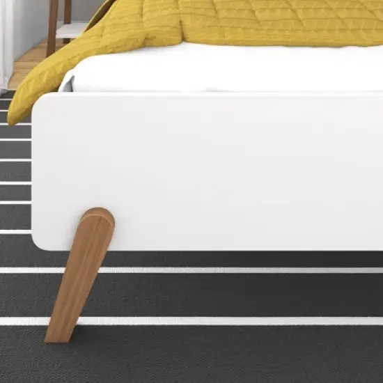 Max & Lily Mid-Century Modern Full-Size Panel Bed, White/Pecan image {4}