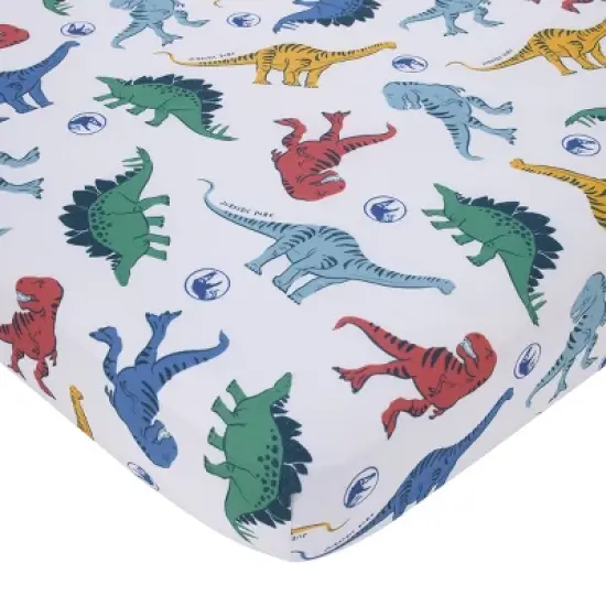 Universal Jurassic World Wild and Free Blue, Green, and Yellow Dinosaur 4 Piece Toddler Bed Set image {2}