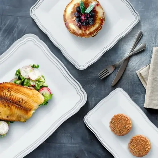 Posh Setting 12 X 12 Inch Square White and Silver Rim Plastic Serving Tray - 6 Pack image {7}