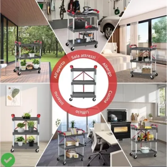 3-Layer Folding Cart Portable Service Trolley Collapsible Utility Carts 56 Lbs Load Capacity image {7}