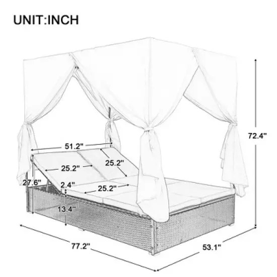 ELJGET Patio Wicker Sunbed Daybed with Adjustable Seats, PE Wicker Poolside Sunbed with Cushions for Backyard, Porch image {6}