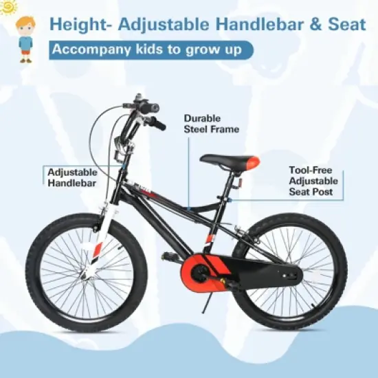 hykolity 20 inch Kids Bike Children Bicycle for Boy 7-13 Years Old Cycling Kiddo Height 48-62 inch Coaster Brakes Black image {1}