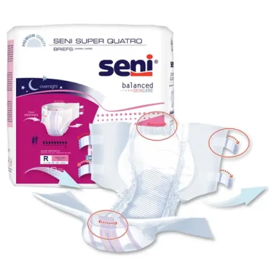 Seni Super Quatro Adult Incontinence Brief Regular Heavy Absorbency Breathable / Overnight, S-RE10-BQ1, Severe image {1}
