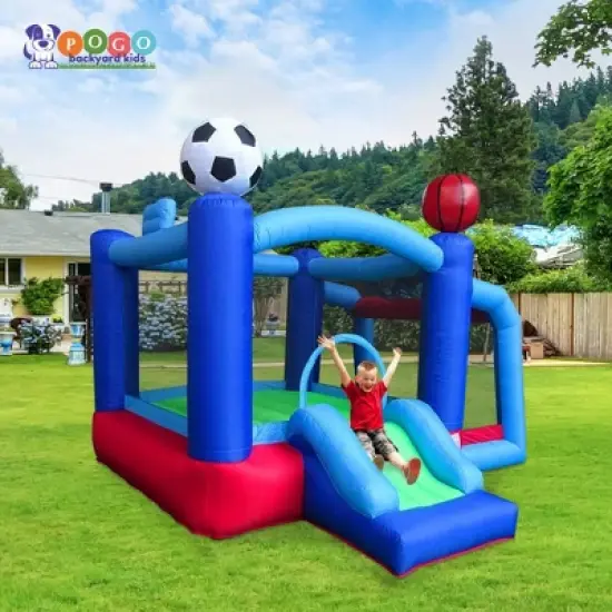 Pogo Bounce House Backyard Kids Sports Arena Inflatable Bounce House with Soccer Goal image {2}