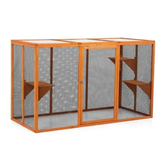 Sevobal Pet Crates and Houses Detachable Cat Enclosure with Waterproof Roof and 3 Jumping Platforms, Removable Cat Cage, Orange, 70.8"*31.5"*42.5" image {5}