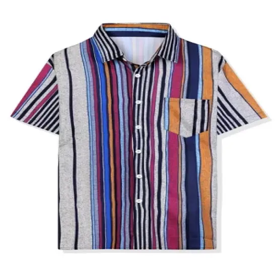 Lars Amadeus Men's Casual Summer Beach Short Sleeves Button Down Striped Shirt image {7}