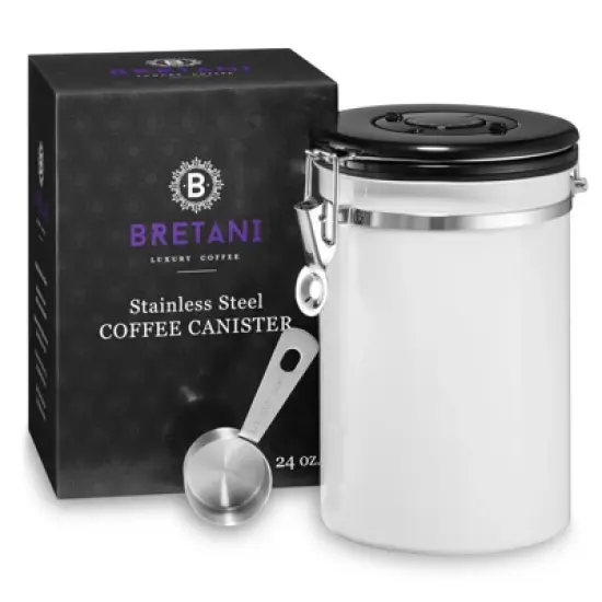 Bretani 24 oz Coffee Canister & Scoop Set - Stainless Steel Airtight Kitchen Storage Container for Coffee Beans and Grounds image {9}