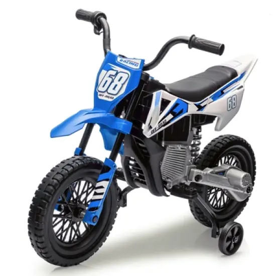Acekool 12V Electric Dirt Bike Kids Motorcycle with Dual 25W Motors, Twist Throttle, Training Wheels & Suspension, Ride-On Toy for Ages 3+ image {7}