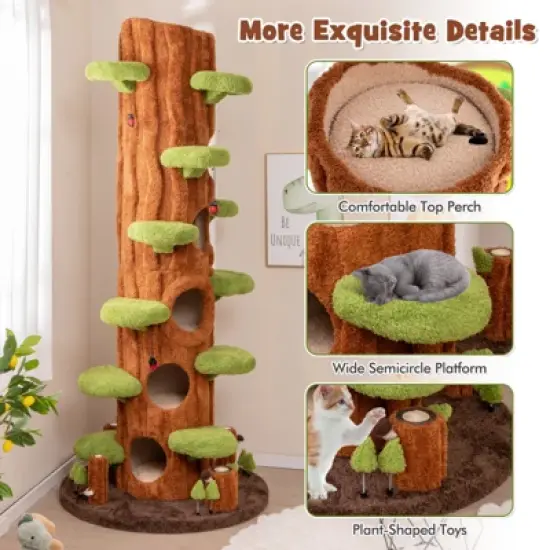 Tangkula 90.5" Tall Multifunctional Cat Tree w/ Private Condos Sisal Covered Scratching Panel image {4}