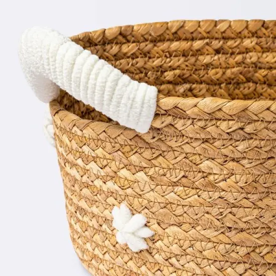 Braided Water Hyacinth with Tufted Embroidery Square Storage Basket - Cloud Island&trade; image {2}