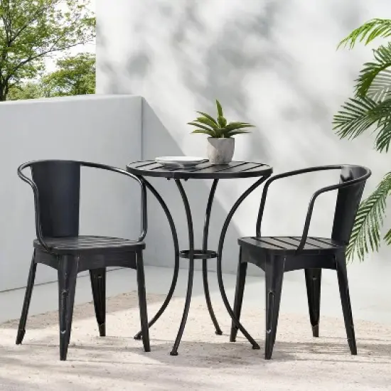 Christopher Knight Home Timotha 3 Piece Outdoor Modern Metal Round Patio Bistro Set with Open Slat Design image {9}