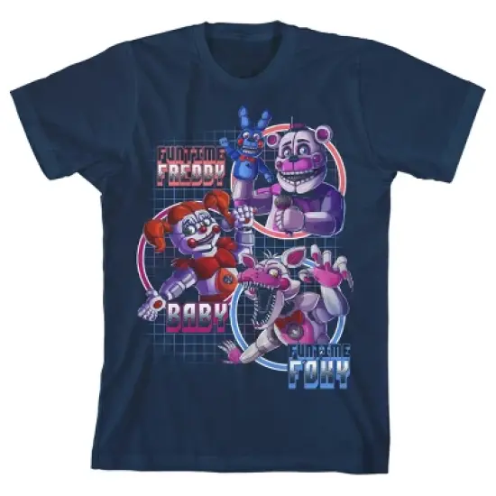 Five Nights Sister Location Funtime Freddy Foxy and Baby Boy's Navy Blue T-shirt image {4}