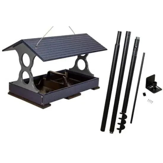 JCs Wildlife Blue and Gray Large Fly Thru Bird Feeder with Universal Mounting Pole Kit - Holds 8 Cups of Seed image {10}