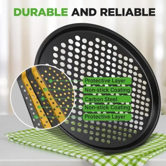 NutriChef 13" Nonstick Gray Carbon Steel Pizza Pan Set - 2 pc (BKNCBS10SPZPX2) image {2}