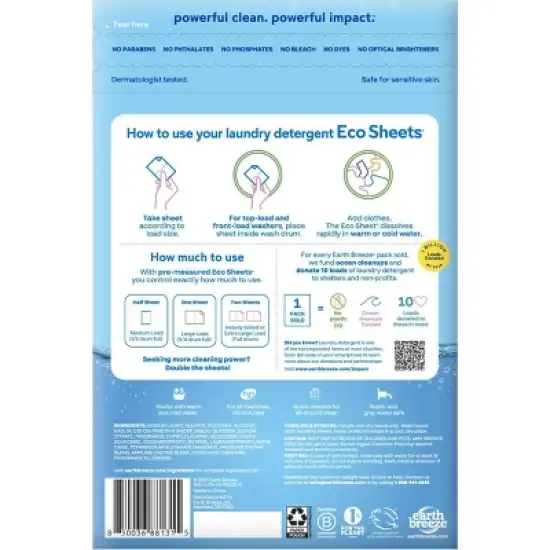 Earth Breeze Laundry Detergent Sheets - Fresh Scent Eco Sheets - 32ct - 64 Loads image {2}