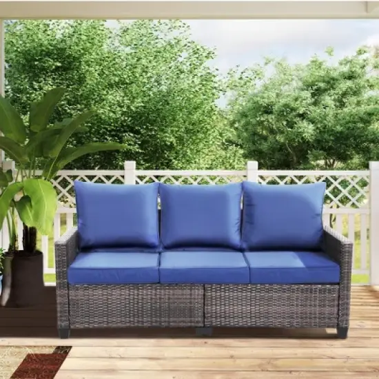 Decksplore Patio Furniture Set 3 Piece Wicker Outdoor Furniture All-Weather PE Rattan with Cushions image {1}