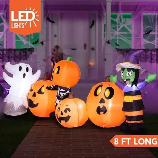 Joyfy 8 FT Long Halloween Inflatable Outdoor Decorations, Halloween Characters and Pumpkin Inflatables with LEDs for Halloween Yard Lawn Garden Decor image {2}