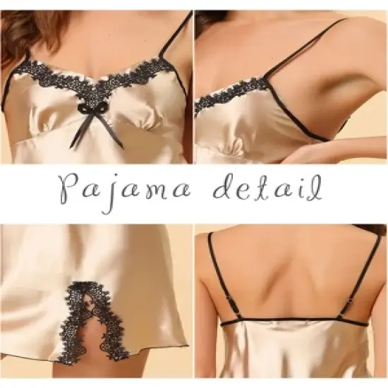 cheibear Women's Satin Nightgown Summer Cami Mini Spaghetti Lingerie Dress image {3}