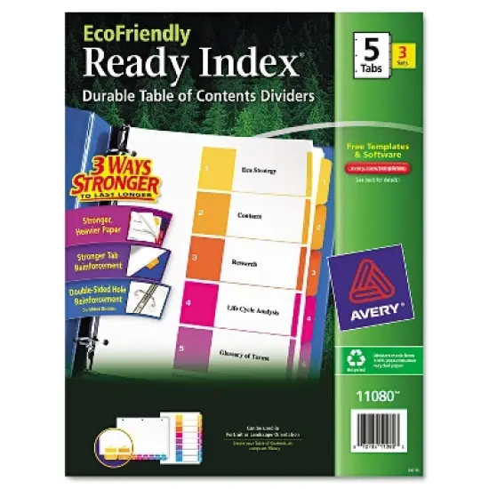 Avery Ready Index Customizable Table of Contents Asst Dividers 5-Tab Ltr 3 Sets 11080 image {9}
