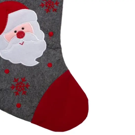Northlight 19" Gray and Red Embroidered Santa Claus Christmas Stocking image {3}