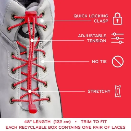 The Original Stretchlace Quick Lock No-Tie Elastic Shoelaces &ndash; Red Adjustable Shoe Laces (1 Pair) image {3}