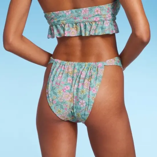 Women's Wide Strap Adjustable High Leg Bikini Bottom - Wild Fable&trade; Green Floral Print image {1}