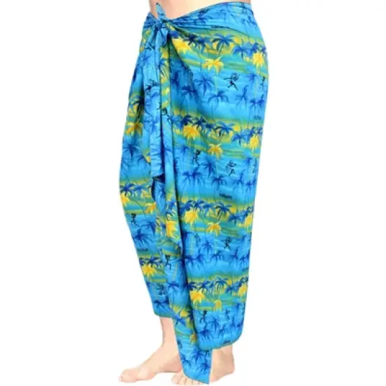 LA LEELA Men's Beachwear Wrap Summer Long Hawaiian Lava Lava Regular Surfing Cover-Up Swimwear Holidays Beach Sarongs For Men One Size Blue, Tree image {2}