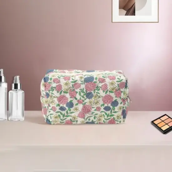 Unique Bargains Quilted Square Flowers Makeup Bag Multicolored 1 Pc image {4}