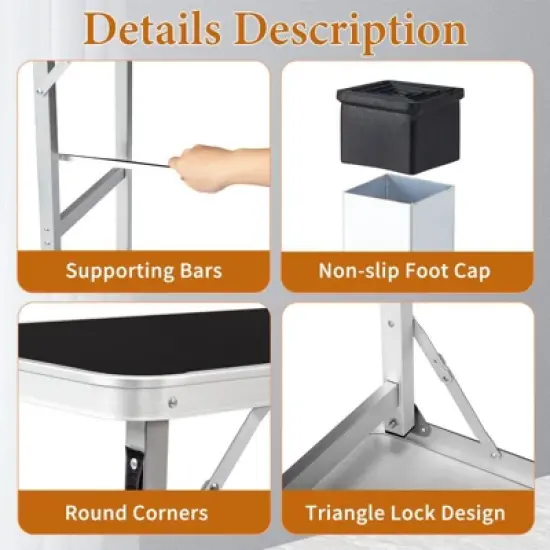 Karl Home Patio Black Portable Folding Bar Table with Shelf image {8}