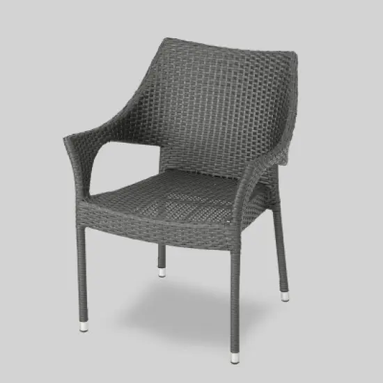 Nora 7pc Wicker and Acacia Wood Dining Set - Gray - Christopher Knight Home image {3}