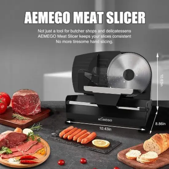 Aemego Food Slicer with Removable Stainless Steel Blade, Adjustable Thickness Black image {3}