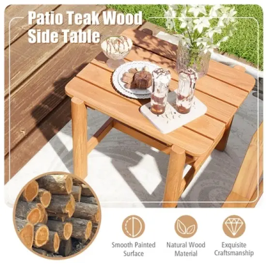 Tangkula Patio Teak Wood Side Table with Slatted Tabletop Small Coffee Table for Porch image {7}