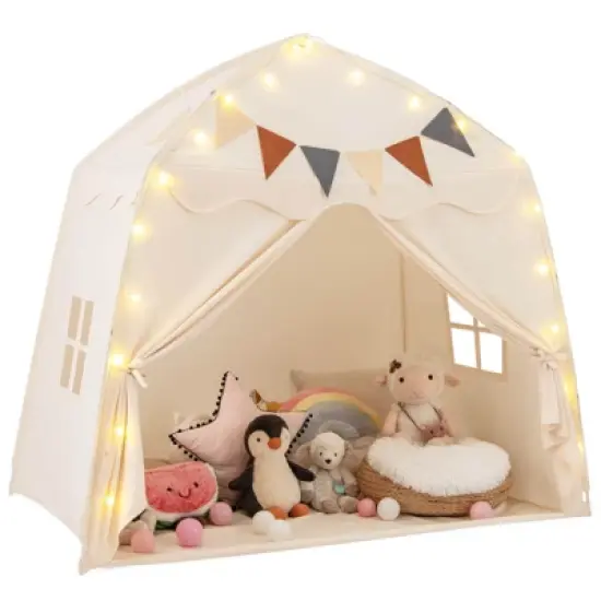 Costway Kids Play Tent w/Flags and Globe String Lights for 3-12 Years Old Indoor Outdoor image {10}