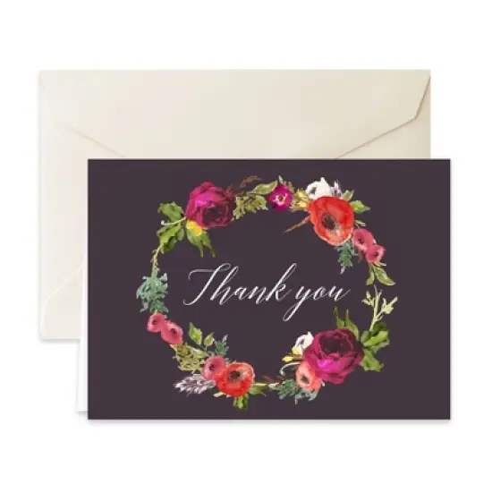 Paper Frenzy Bohemian Floral Thank You Note Card Collection with Cream Colored Envelopes -- 25 pack image {1}