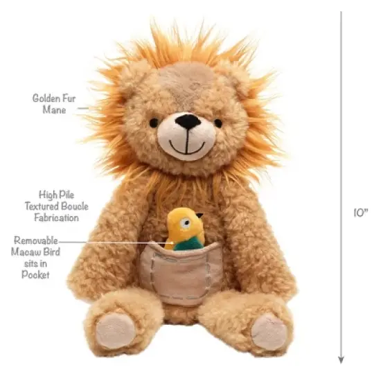 Lambs & Ivy Jungle Friends Plush Lion with Bird Stuffed Animal Toy - Everett image {4}