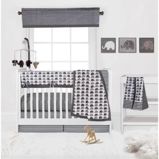 Bacati - Elephants White/Gray Long Crib Rail Guard Cover image {3}