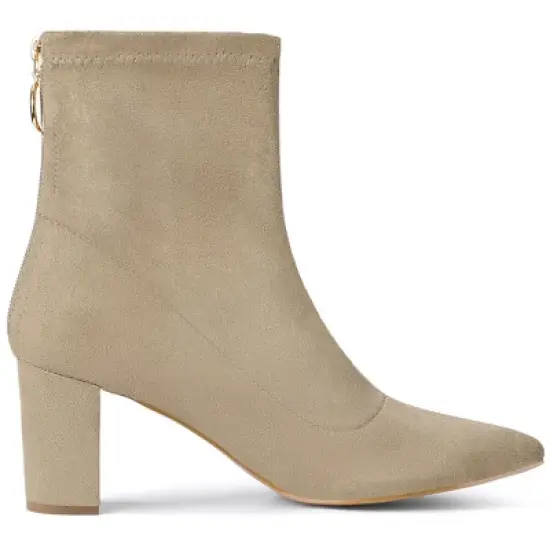 Allegra K Women's Pointed Toe Zipper Chunky Heels Ankle Boots image {6}