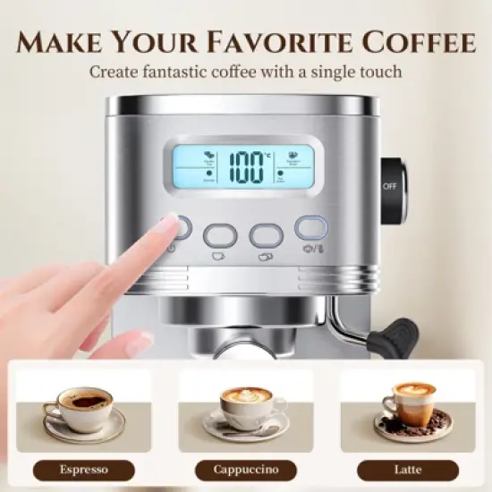 Espresso Coffee Maker with Automatic Milk Frothing System, Temp Adjustable, Steam Wand & Cup Warmer, 20 Bar Espresso Machines for Latte, Cappuccino image {3}