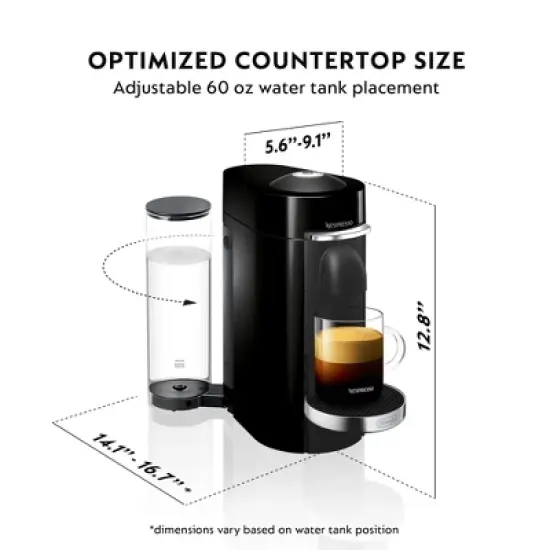 Nespresso Vertuo Plus Deluxe Espresso and Coffee maker Bundle: Piano Black, 12 Capsules, Removable Water Reservoir image {5}